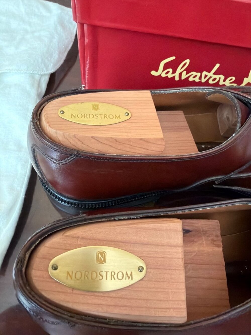 VTG Salvatore Ferragamo "Torre" Men's Tan Leather Cap Toe Oxfords Sz 10 w/Box - Picture 6 of 16